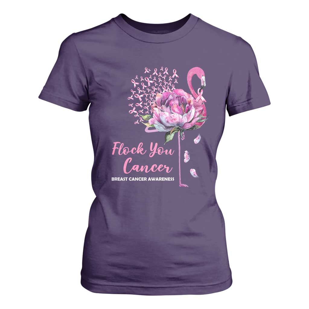Pink Ribbon Flamingo Breast Cancer Support T Shirt For Women Fight Cancer Awareness