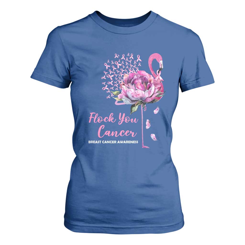 Pink Ribbon Flamingo Breast Cancer Support T Shirt For Women Fight Cancer Awareness