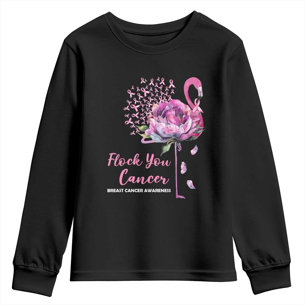 Pink Ribbon Flamingo Breast Cancer Support Youth Sweatshirt Fight Cancer Awareness