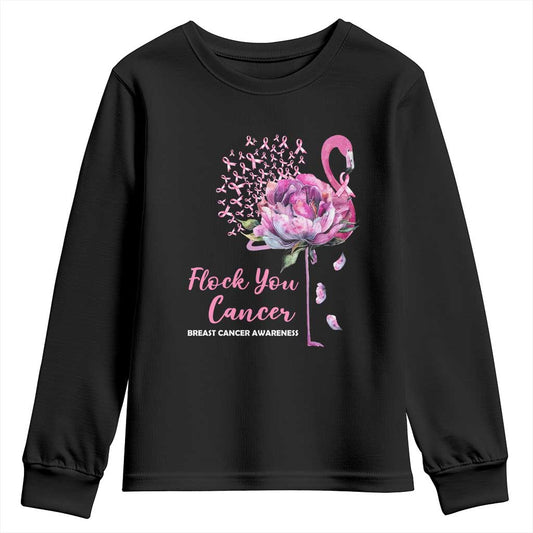Pink Ribbon Flamingo Breast Cancer Support Youth Sweatshirt Fight Cancer Awareness