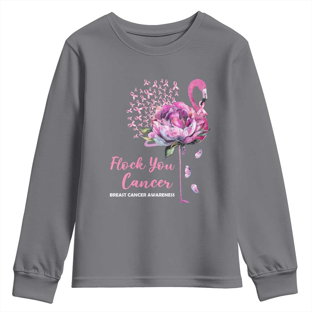 Pink Ribbon Flamingo Breast Cancer Support Youth Sweatshirt Fight Cancer Awareness