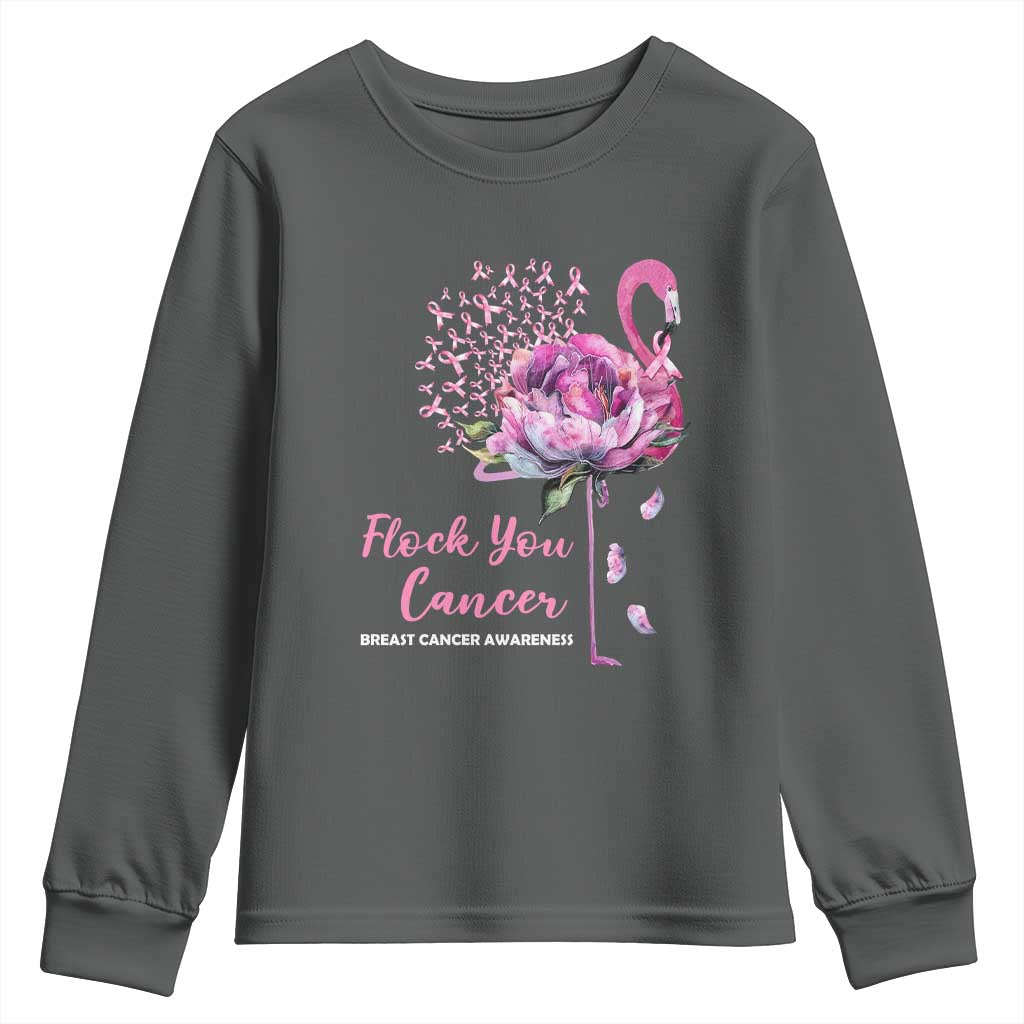 Pink Ribbon Flamingo Breast Cancer Support Youth Sweatshirt Fight Cancer Awareness