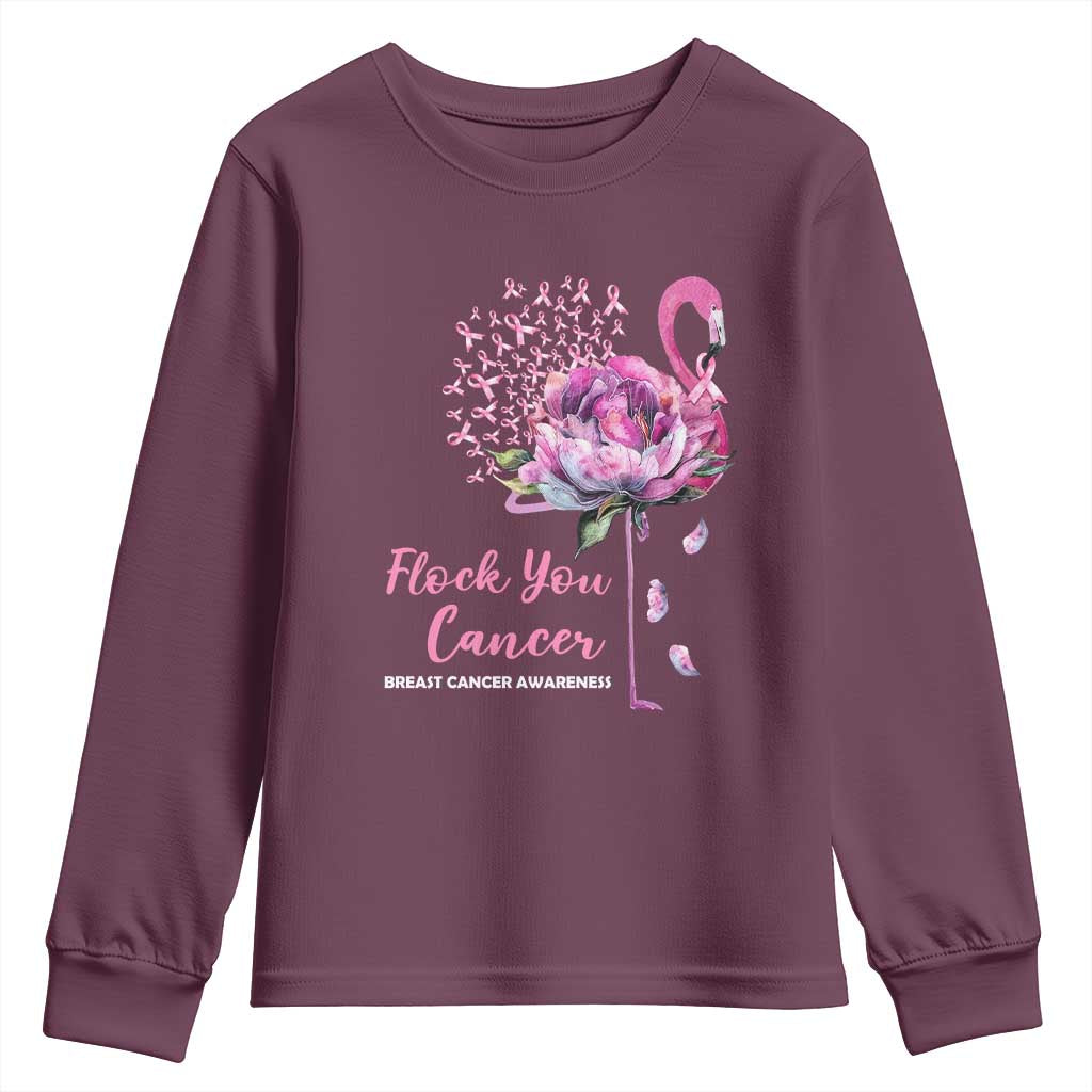 Pink Ribbon Flamingo Breast Cancer Support Youth Sweatshirt Fight Cancer Awareness