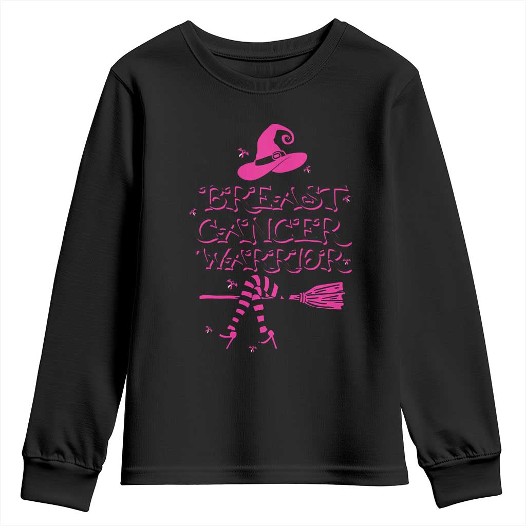 Breast Cancer Warrior Witch Youth Sweatshirt Pink Ribbon Hat Shoes Witchy Vibe
