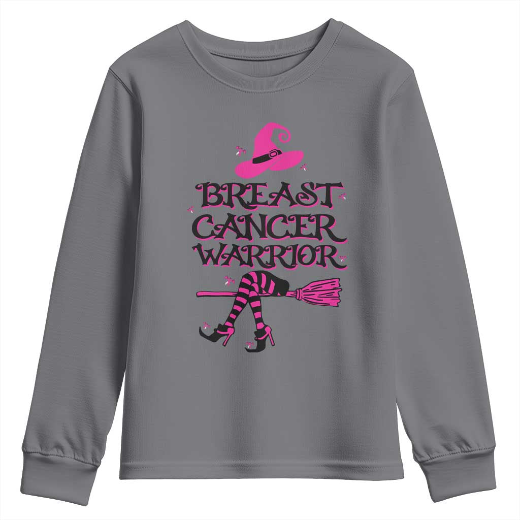 Breast Cancer Warrior Witch Youth Sweatshirt Pink Ribbon Hat Shoes Witchy Vibe