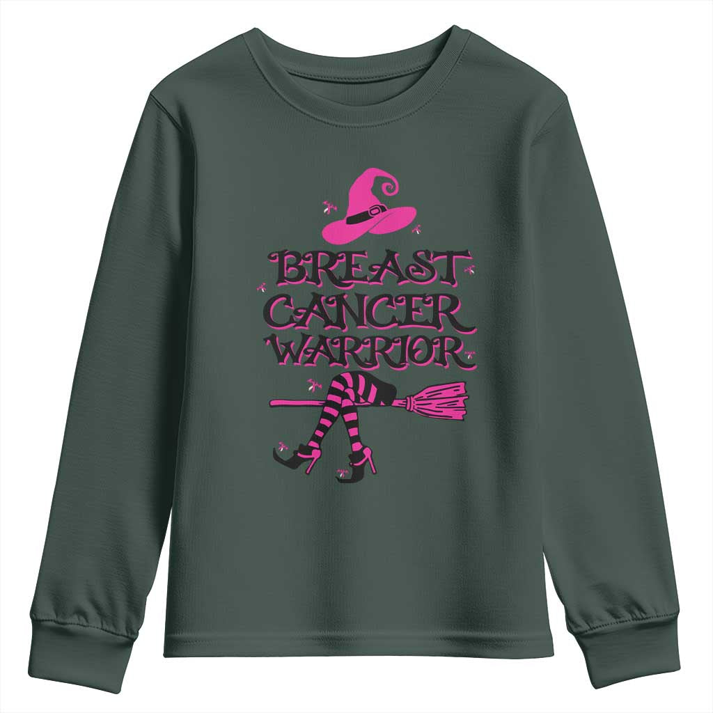 Breast Cancer Warrior Witch Youth Sweatshirt Pink Ribbon Hat Shoes Witchy Vibe