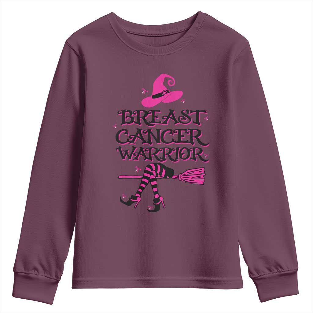 Breast Cancer Warrior Witch Youth Sweatshirt Pink Ribbon Hat Shoes Witchy Vibe