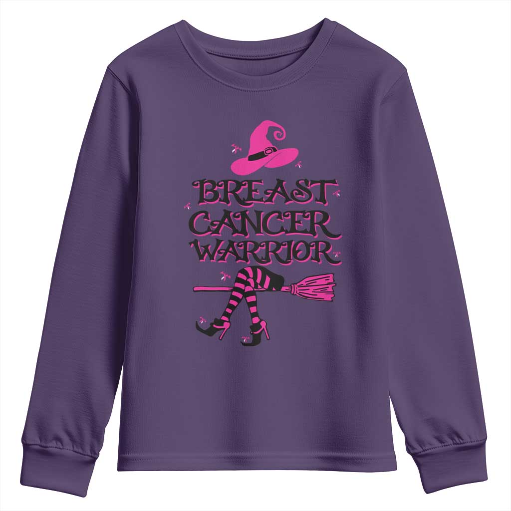 Breast Cancer Warrior Witch Youth Sweatshirt Pink Ribbon Hat Shoes Witchy Vibe