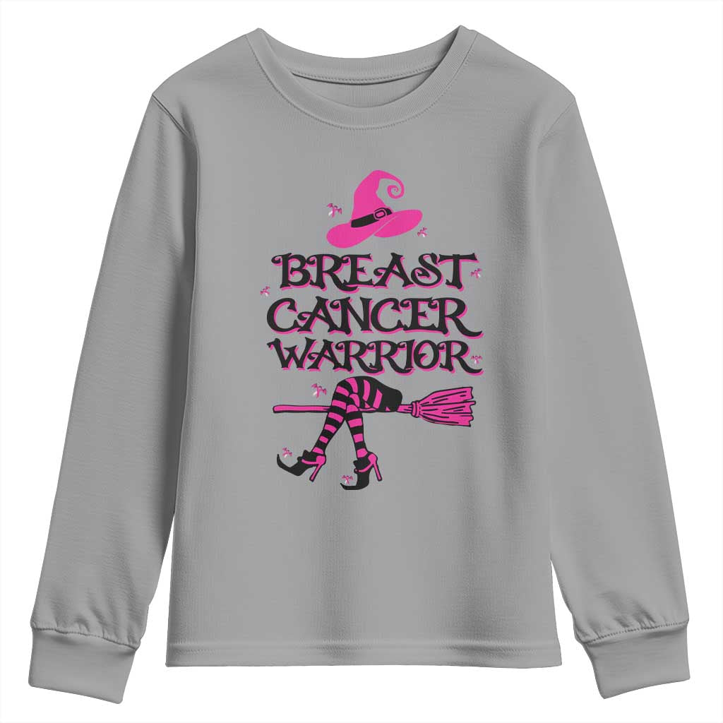 Breast Cancer Warrior Witch Youth Sweatshirt Pink Ribbon Hat Shoes Witchy Vibe