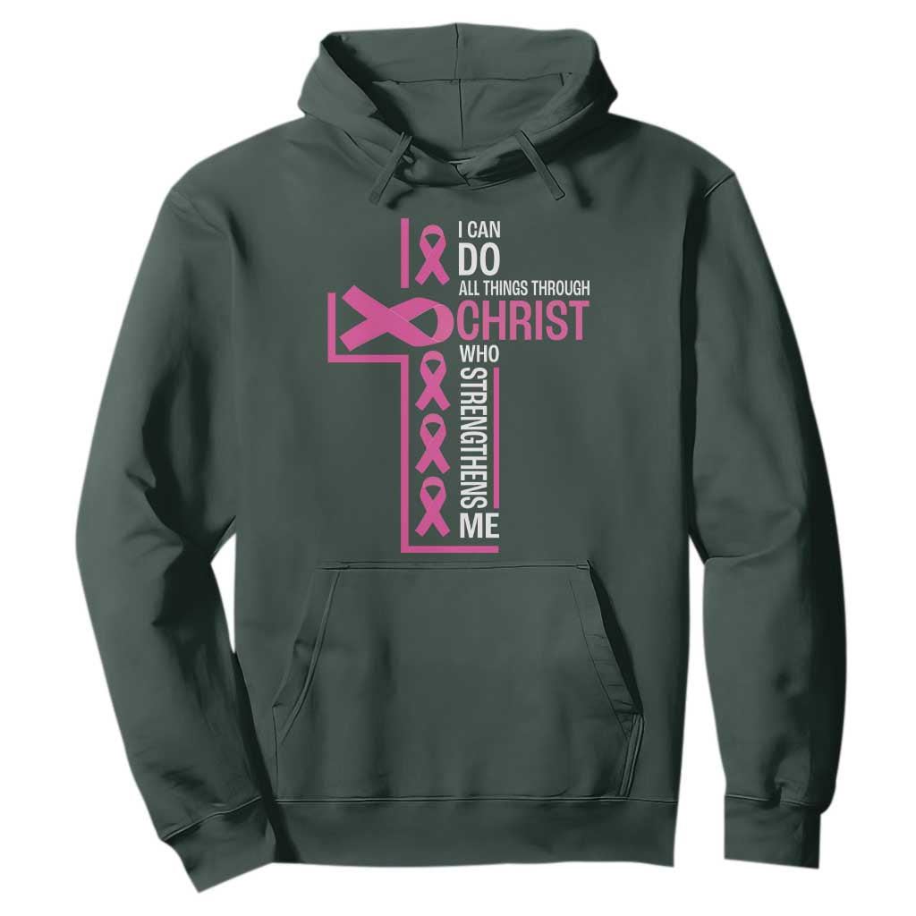 Breast Cancer Support Hoodie I Can Do All Things Through Christ Who Strengthens Me Pink Ribbon