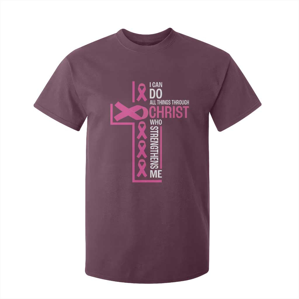 Breast Cancer Support T Shirt For Kid I Can Do All Things Through Christ Who Strengthens Me Pink Ribbon