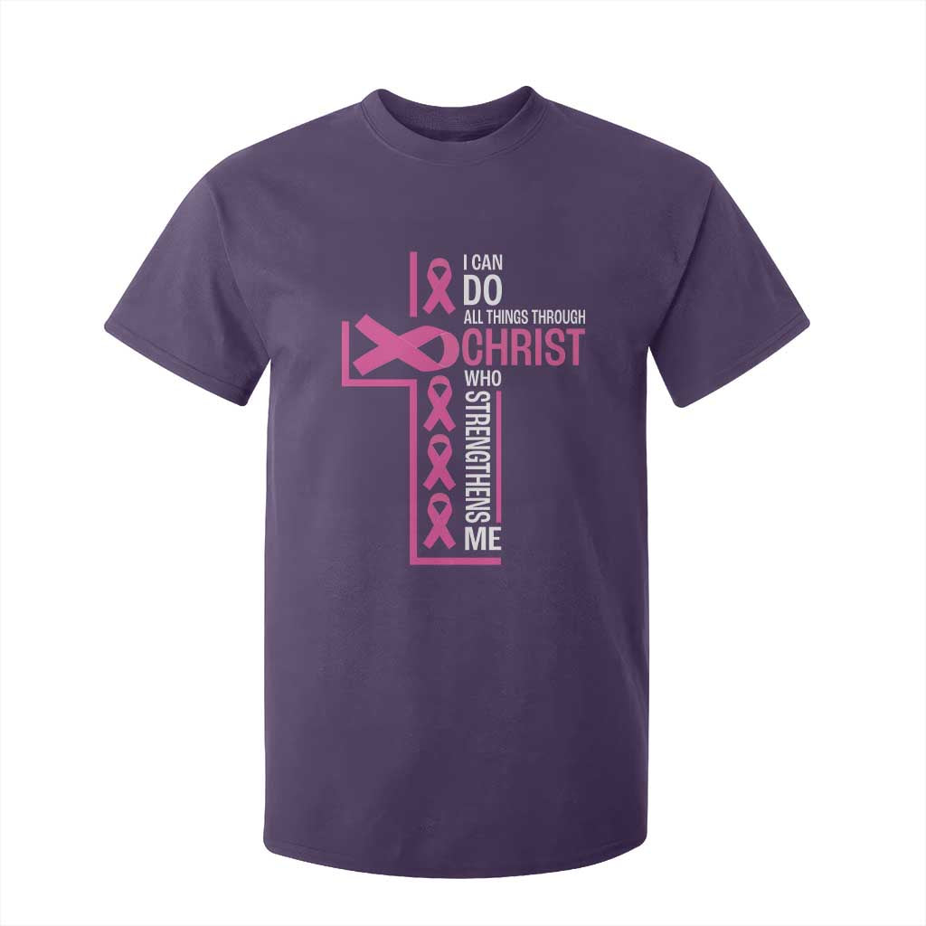 Breast Cancer Support T Shirt For Kid I Can Do All Things Through Christ Who Strengthens Me Pink Ribbon