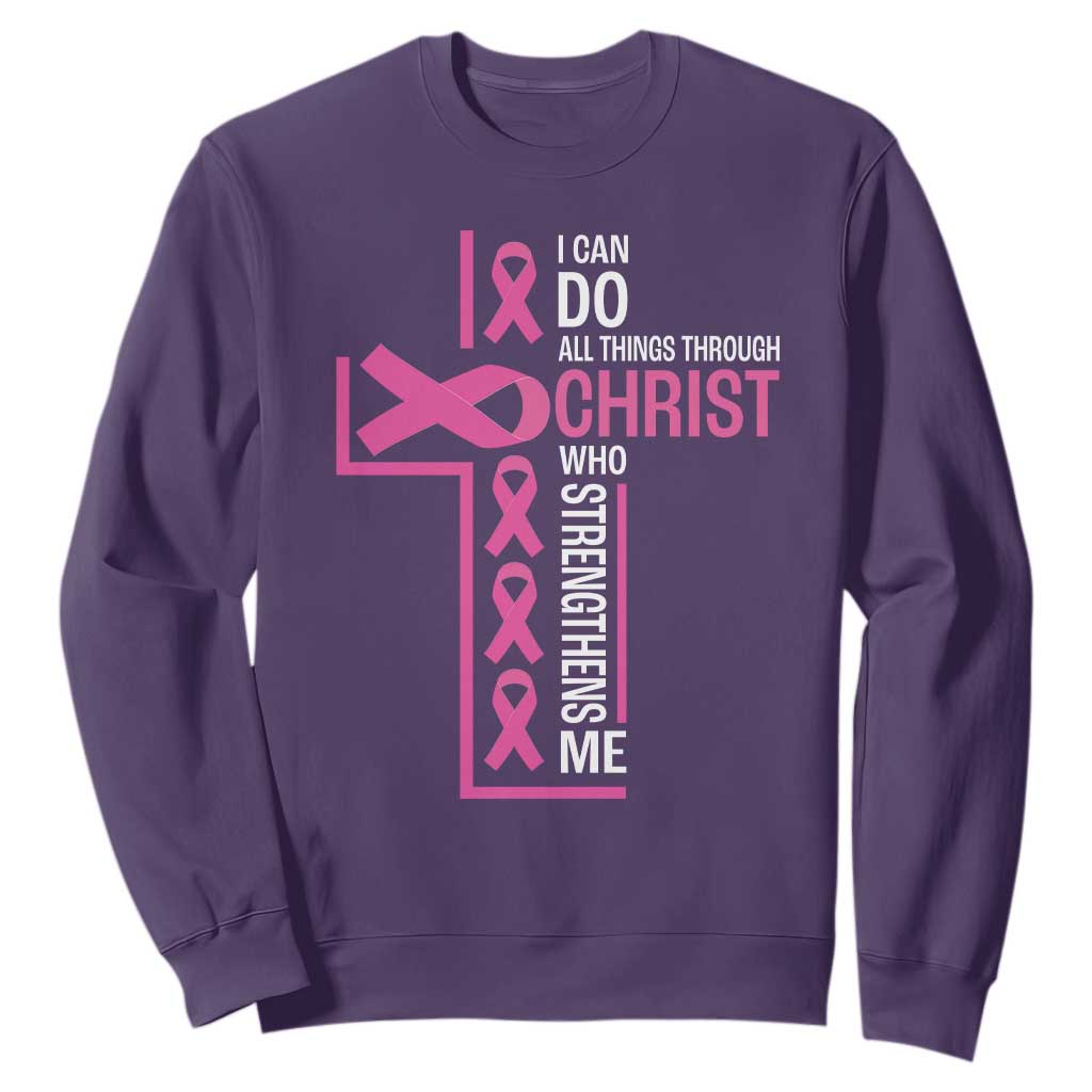 Breast Cancer Support Sweatshirt I Can Do All Things Through Christ Who Strengthens Me Pink Ribbon