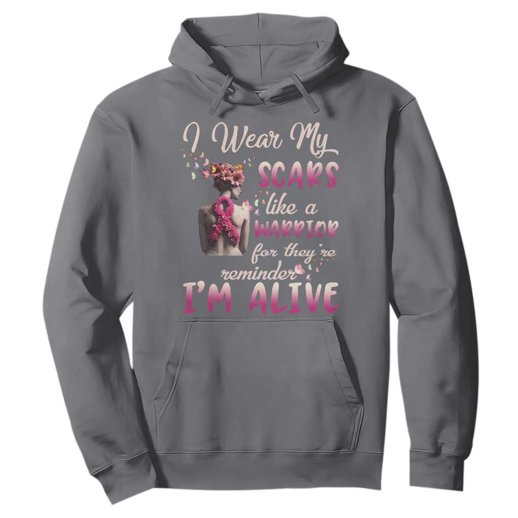 Inspirational Breast Cancer Support Hoodie Scars Like A Warrior Are A Reminder I’m Alive Butterfly Floral