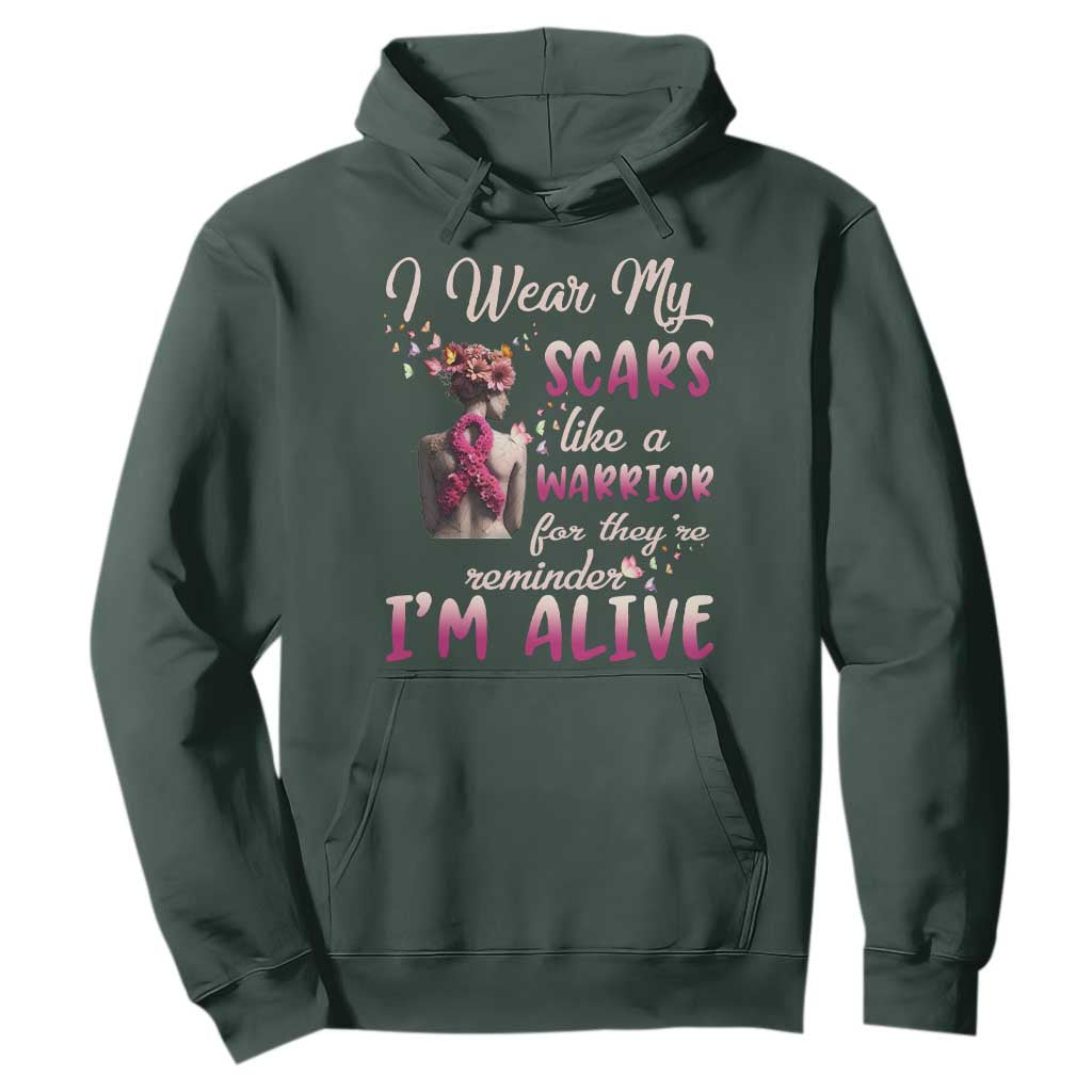 Inspirational Breast Cancer Support Hoodie Scars Like A Warrior Are A Reminder I’m Alive Butterfly Floral
