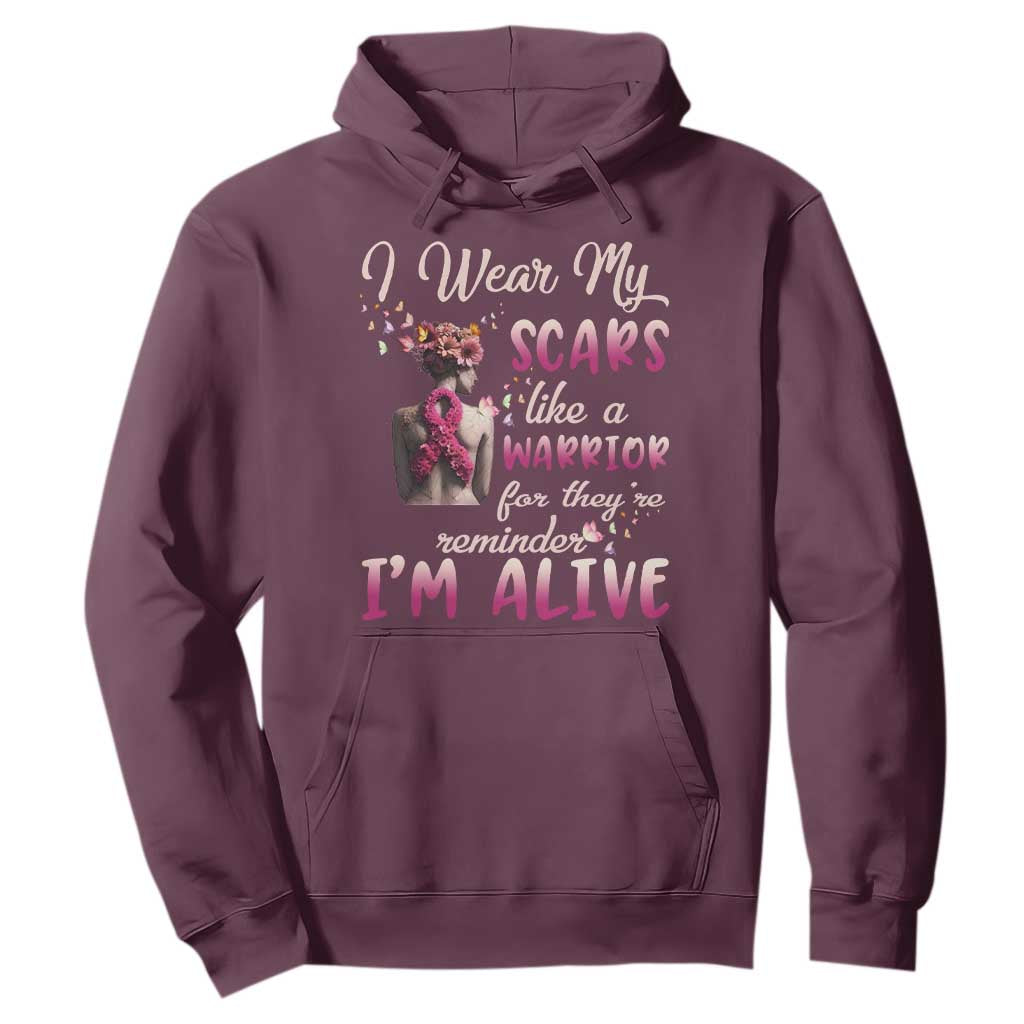 Inspirational Breast Cancer Support Hoodie Scars Like A Warrior Are A Reminder I’m Alive Butterfly Floral