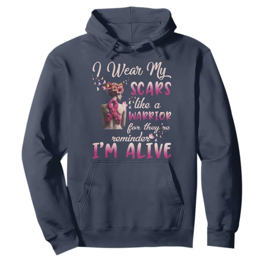 Inspirational Breast Cancer Support Hoodie Scars Like A Warrior Are A Reminder I’m Alive Butterfly Floral