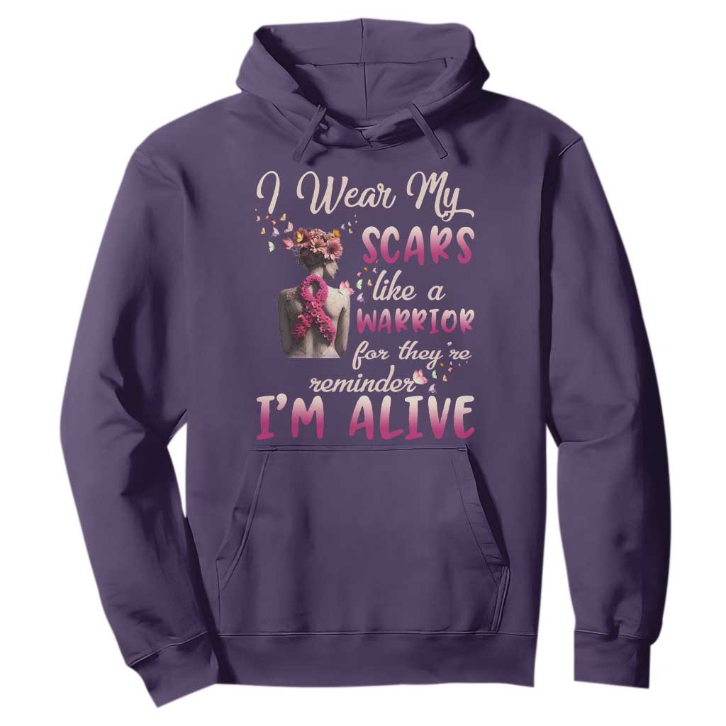 Inspirational Breast Cancer Support Hoodie Scars Like A Warrior Are A Reminder I’m Alive Butterfly Floral