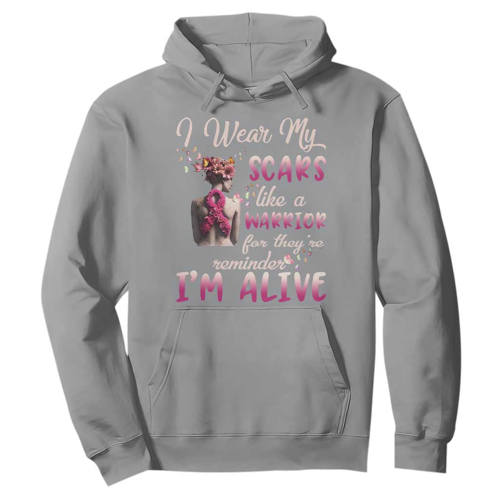 Inspirational Breast Cancer Support Hoodie Scars Like A Warrior Are A Reminder I’m Alive Butterfly Floral