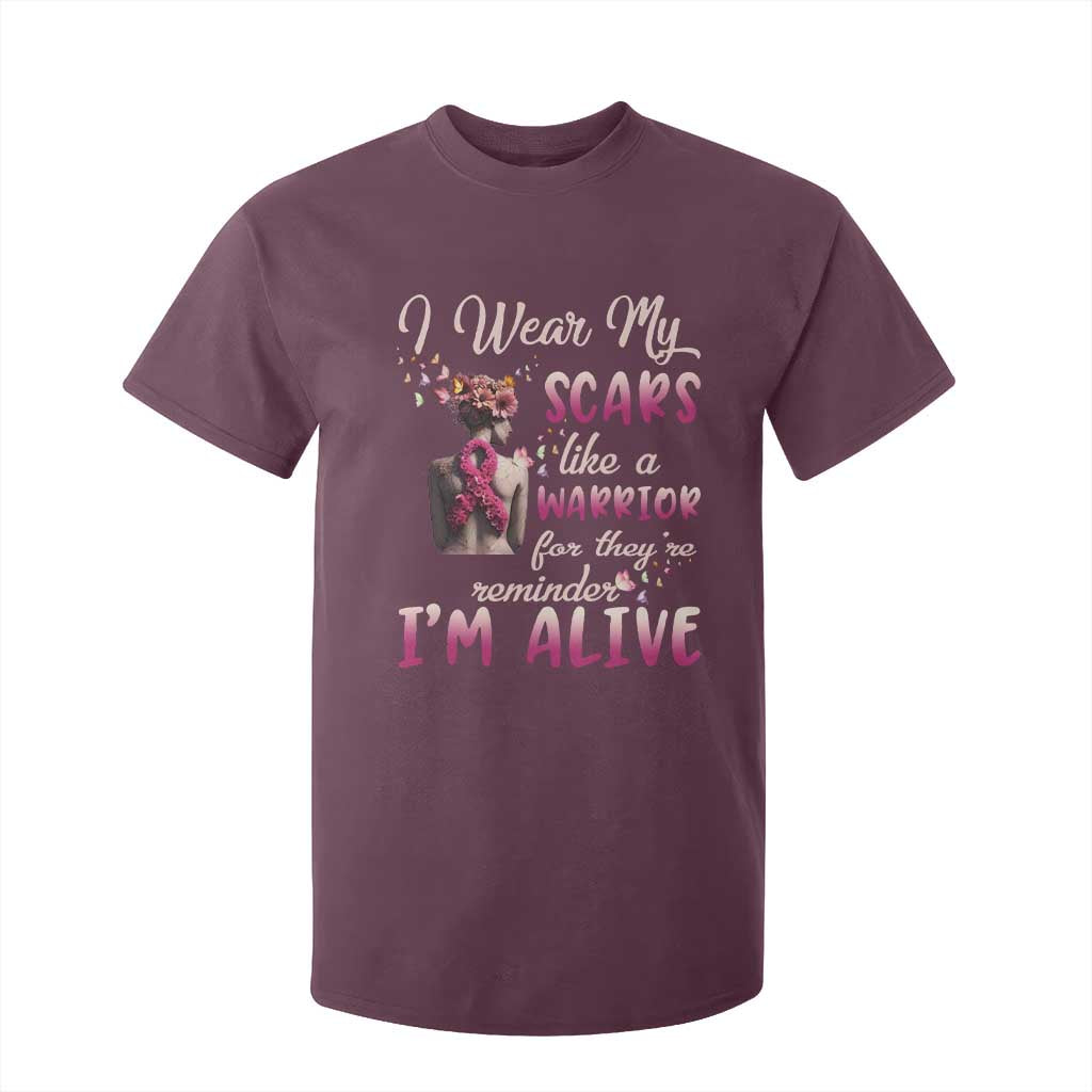 Inspirational Breast Cancer Support T Shirt For Kid Scars Like A Warrior Are A Reminder I’m Alive Butterfly Floral