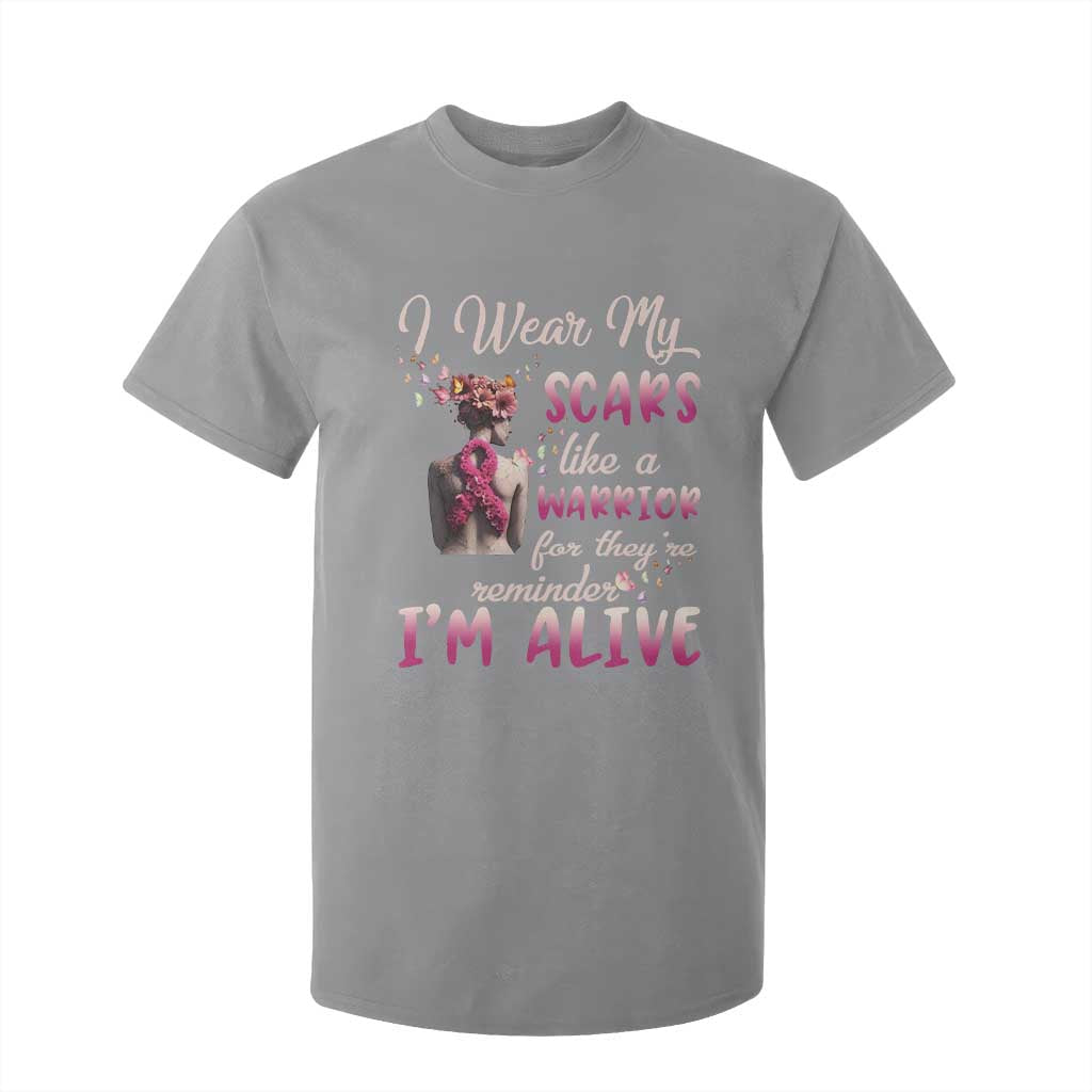 Inspirational Breast Cancer Support T Shirt For Kid Scars Like A Warrior Are A Reminder I’m Alive Butterfly Floral