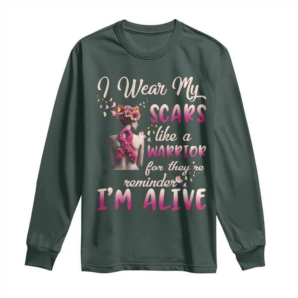 Inspirational Breast Cancer Support Long Sleeve Shirt Scars Like A Warrior Are A Reminder I’m Alive Butterfly Floral