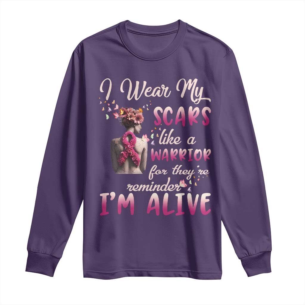 Inspirational Breast Cancer Support Long Sleeve Shirt Scars Like A Warrior Are A Reminder I’m Alive Butterfly Floral