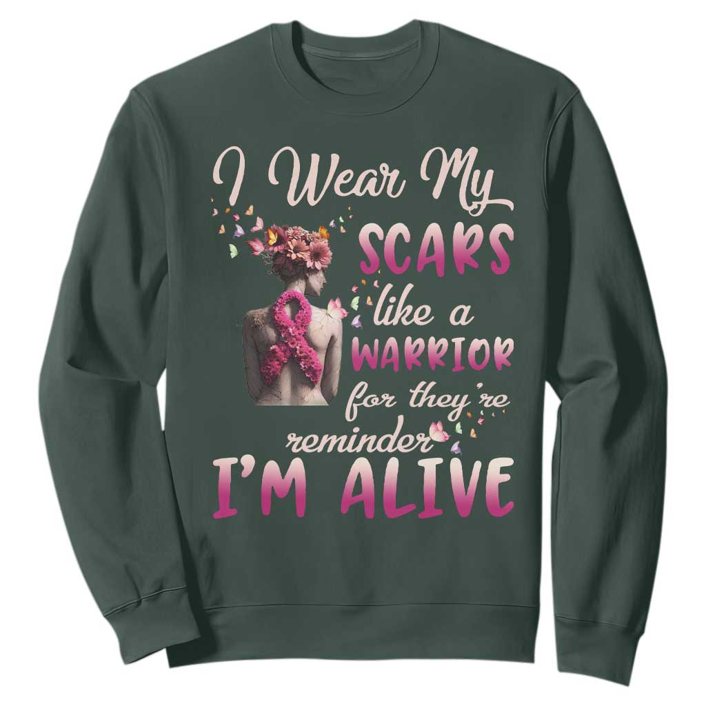 Inspirational Breast Cancer Support Sweatshirt Scars Like A Warrior Are A Reminder I’m Alive Butterfly Floral