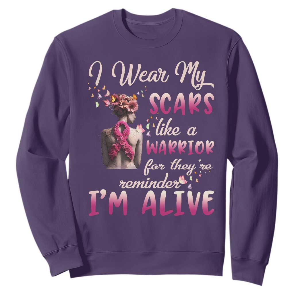 Inspirational Breast Cancer Support Sweatshirt Scars Like A Warrior Are A Reminder I’m Alive Butterfly Floral