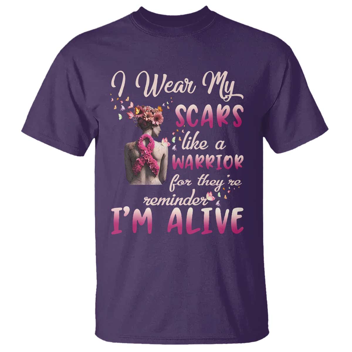 Inspirational Breast Cancer Support T Shirt Scars Like A Warrior Are A Reminder I’m Alive Butterfly Floral