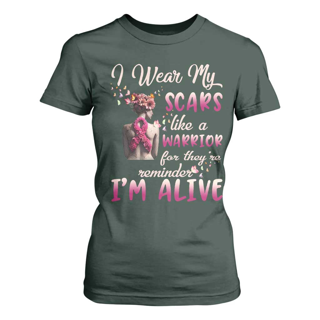 Inspirational Breast Cancer Support T Shirt For Women Scars Like A Warrior Are A Reminder I’m Alive Butterfly Floral