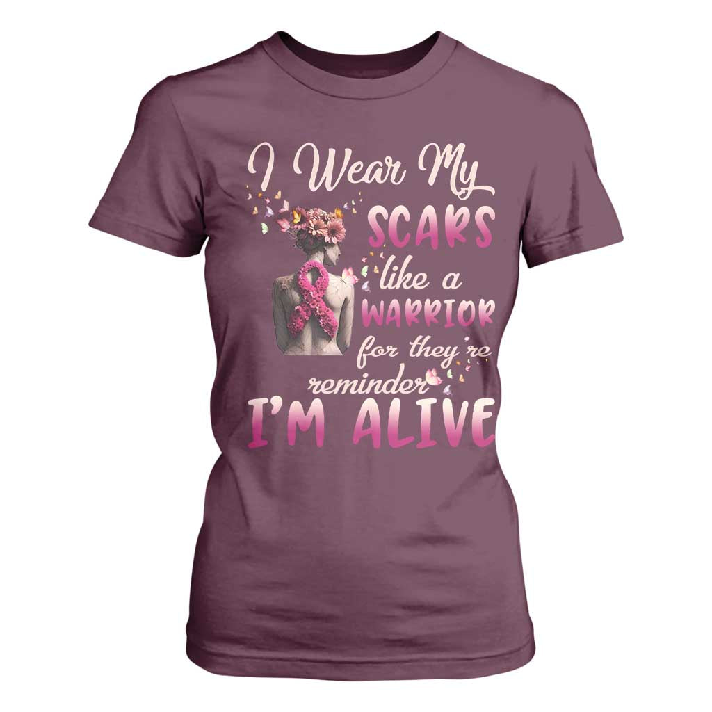 Inspirational Breast Cancer Support T Shirt For Women Scars Like A Warrior Are A Reminder I’m Alive Butterfly Floral