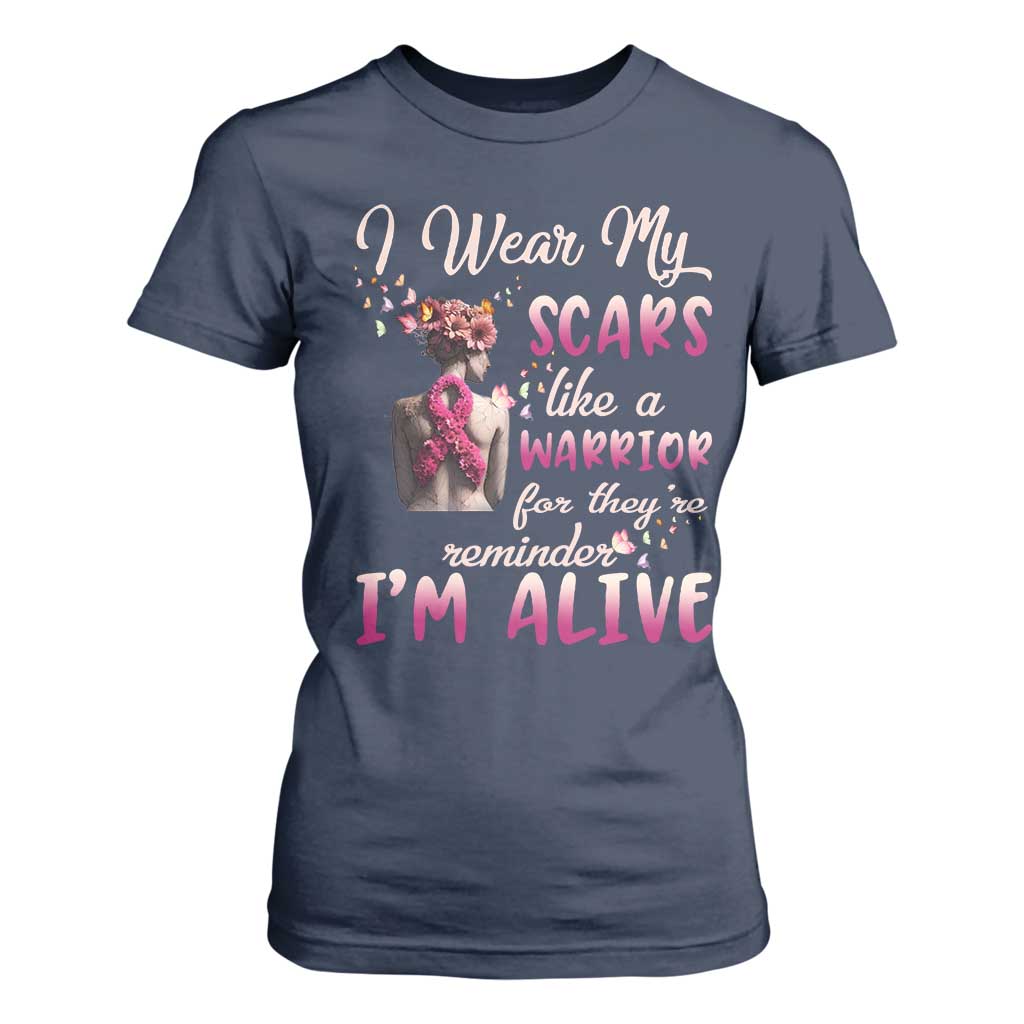 Inspirational Breast Cancer Support T Shirt For Women Scars Like A Warrior Are A Reminder I’m Alive Butterfly Floral