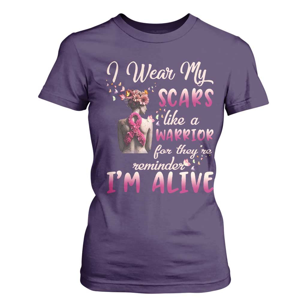 Inspirational Breast Cancer Support T Shirt For Women Scars Like A Warrior Are A Reminder I’m Alive Butterfly Floral