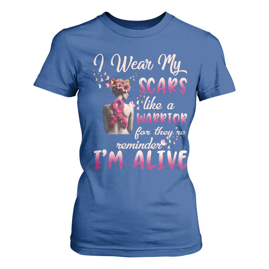 Inspirational Breast Cancer Support T Shirt For Women Scars Like A Warrior Are A Reminder I’m Alive Butterfly Floral
