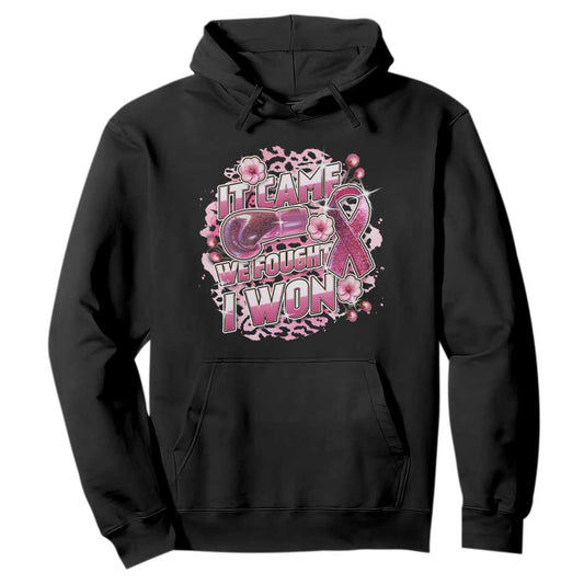 Breast Cancer Support Hoodie It Came We Fought I Won Boxing Gloves Pink Ribbon Flowers Leopard