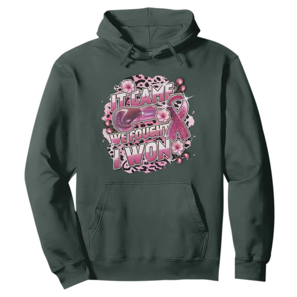 Breast Cancer Support Hoodie It Came We Fought I Won Boxing Gloves Pink Ribbon Flowers Leopard