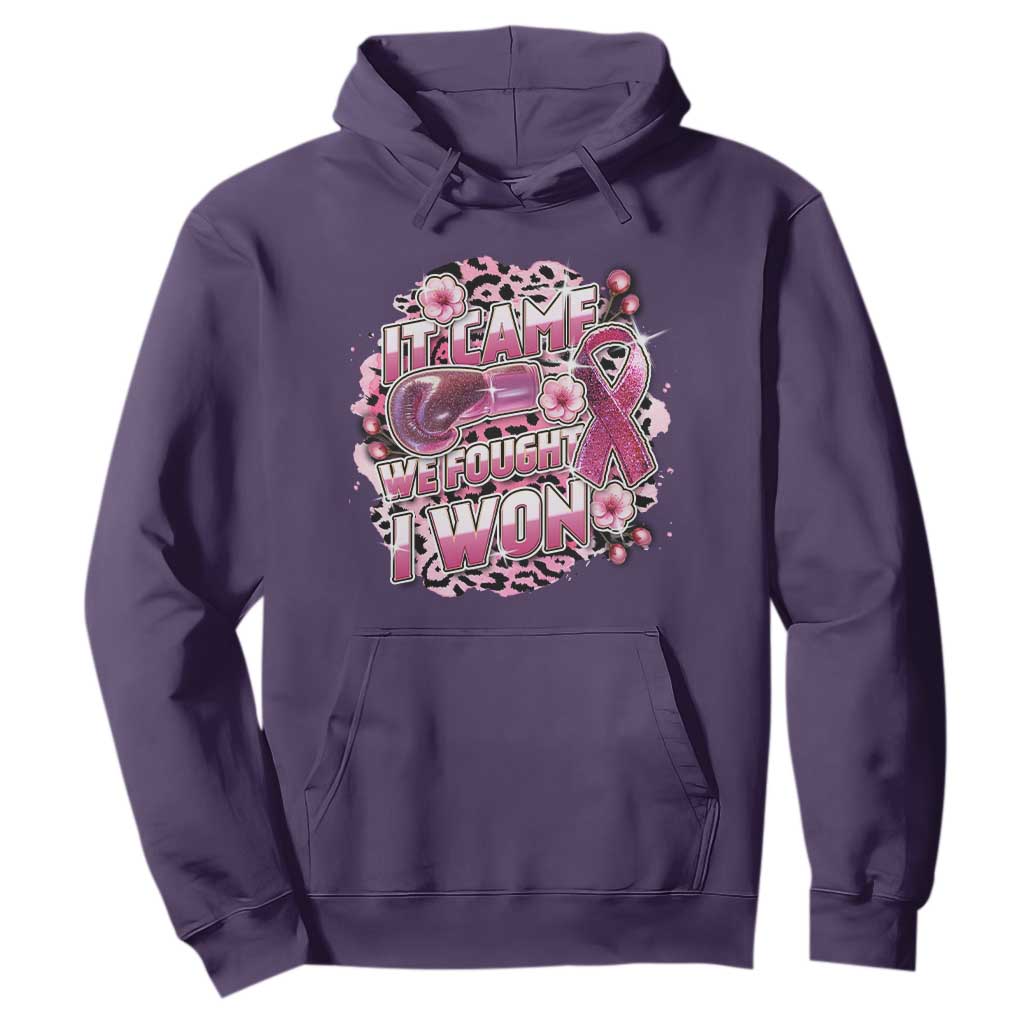 Breast Cancer Support Hoodie It Came We Fought I Won Boxing Gloves Pink Ribbon Flowers Leopard