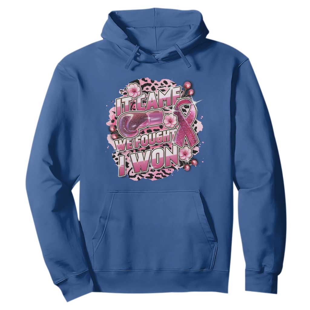 Breast Cancer Support Hoodie It Came We Fought I Won Boxing Gloves Pink Ribbon Flowers Leopard