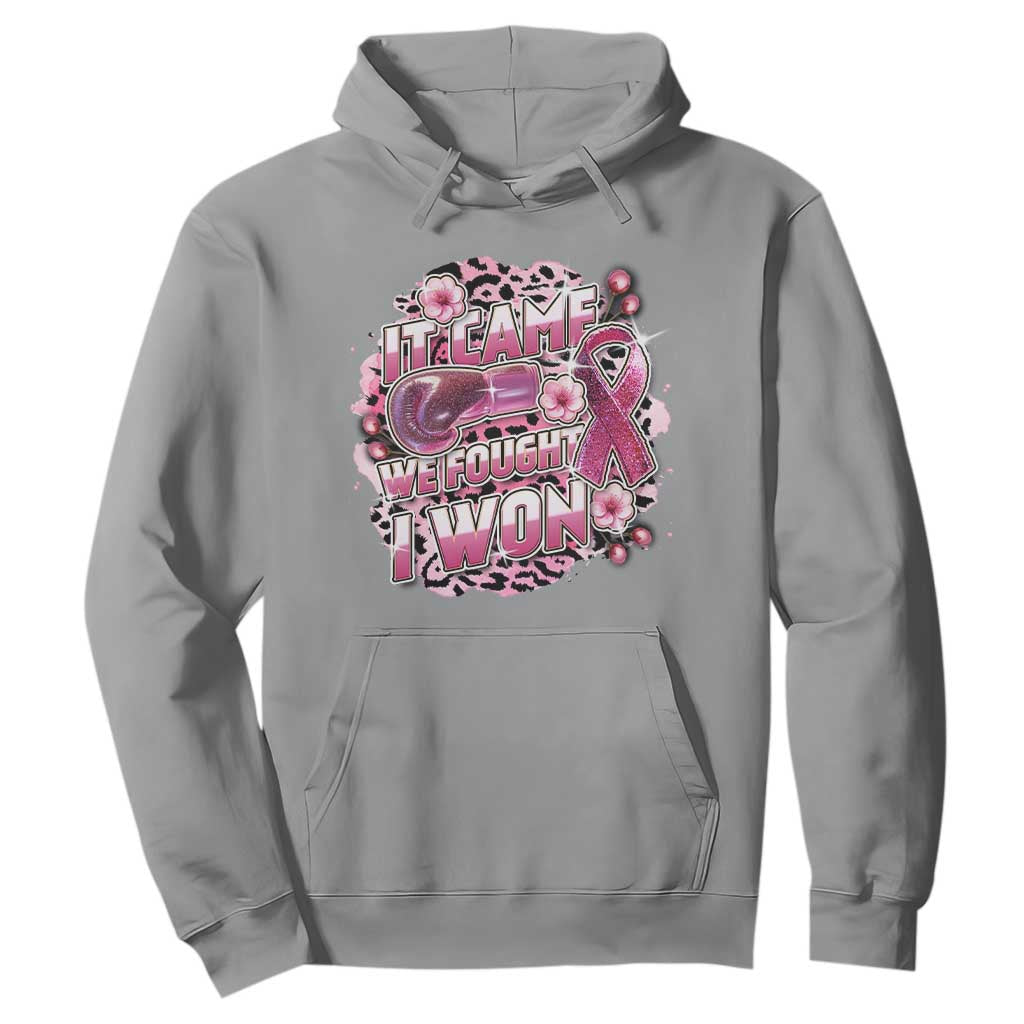 Breast Cancer Support Hoodie It Came We Fought I Won Boxing Gloves Pink Ribbon Flowers Leopard