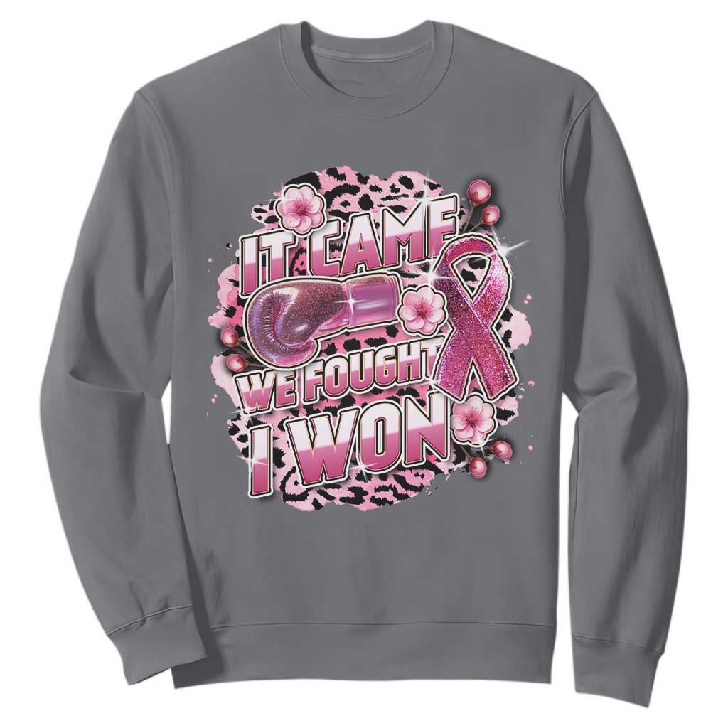 Breast Cancer Support Sweatshirt It Came We Fought I Won Boxing Gloves Pink Ribbon Flowers Leopard