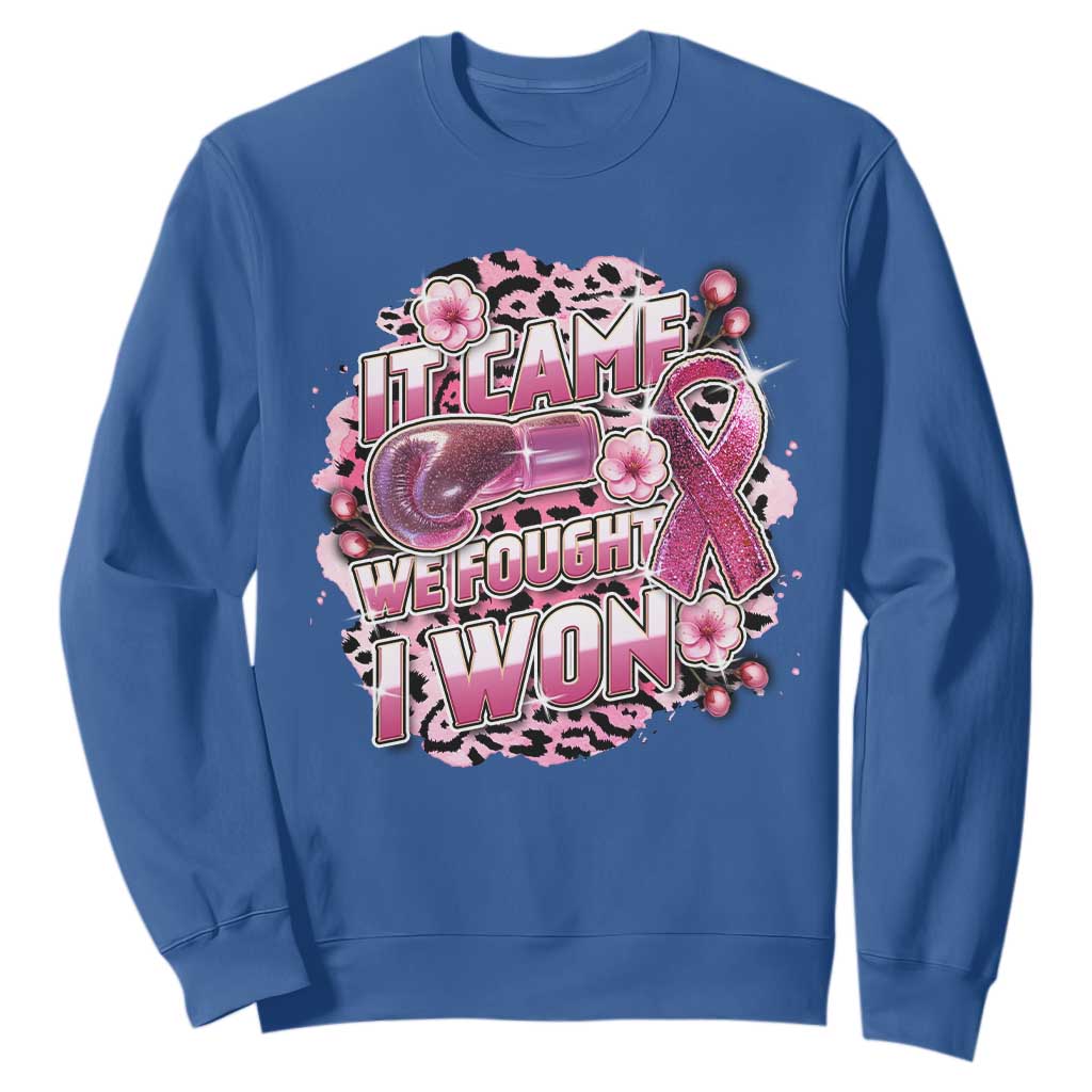 Breast Cancer Support Sweatshirt It Came We Fought I Won Boxing Gloves Pink Ribbon Flowers Leopard