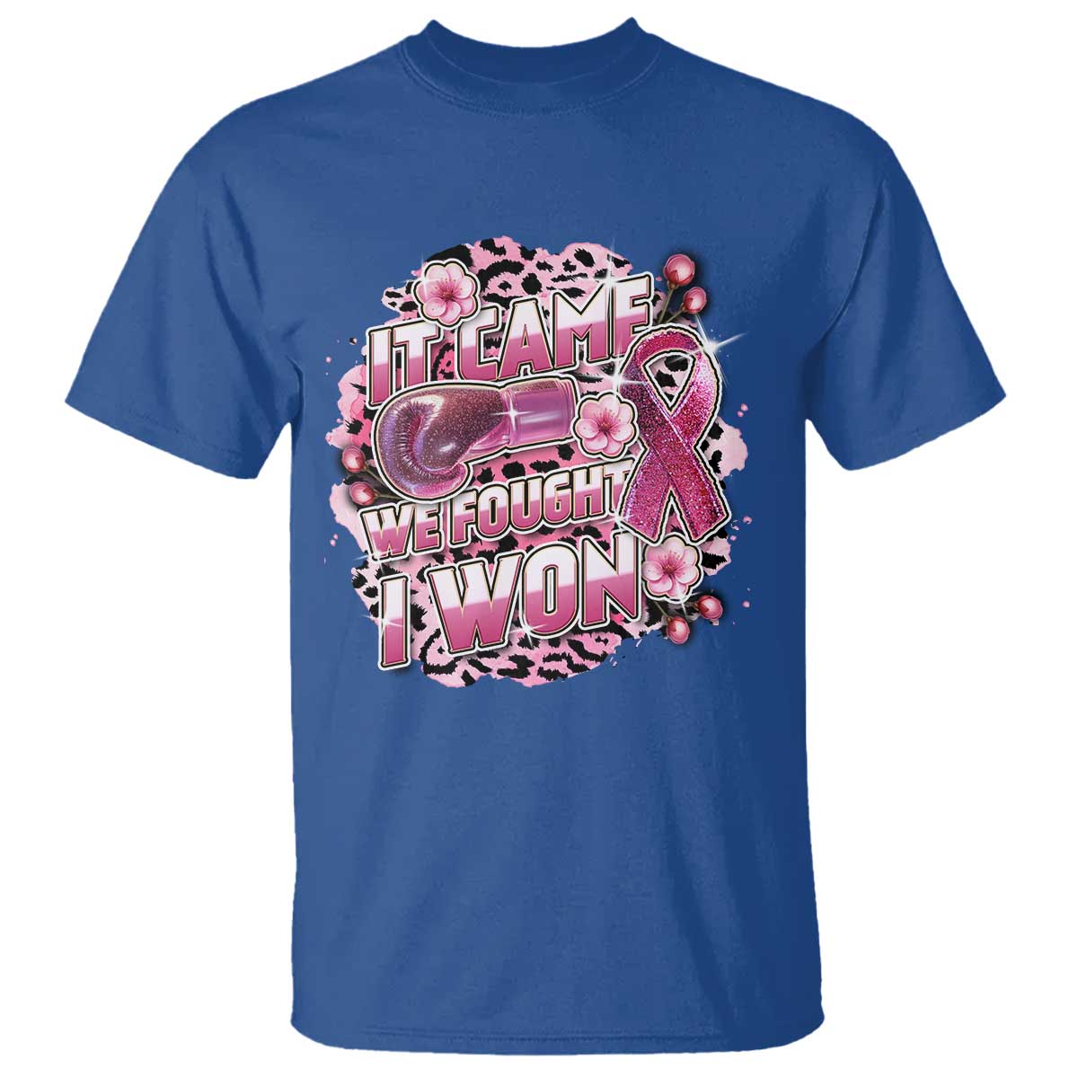 Breast Cancer Support T Shirt It Came We Fought I Won Boxing Gloves Pink Ribbon Flowers Leopard