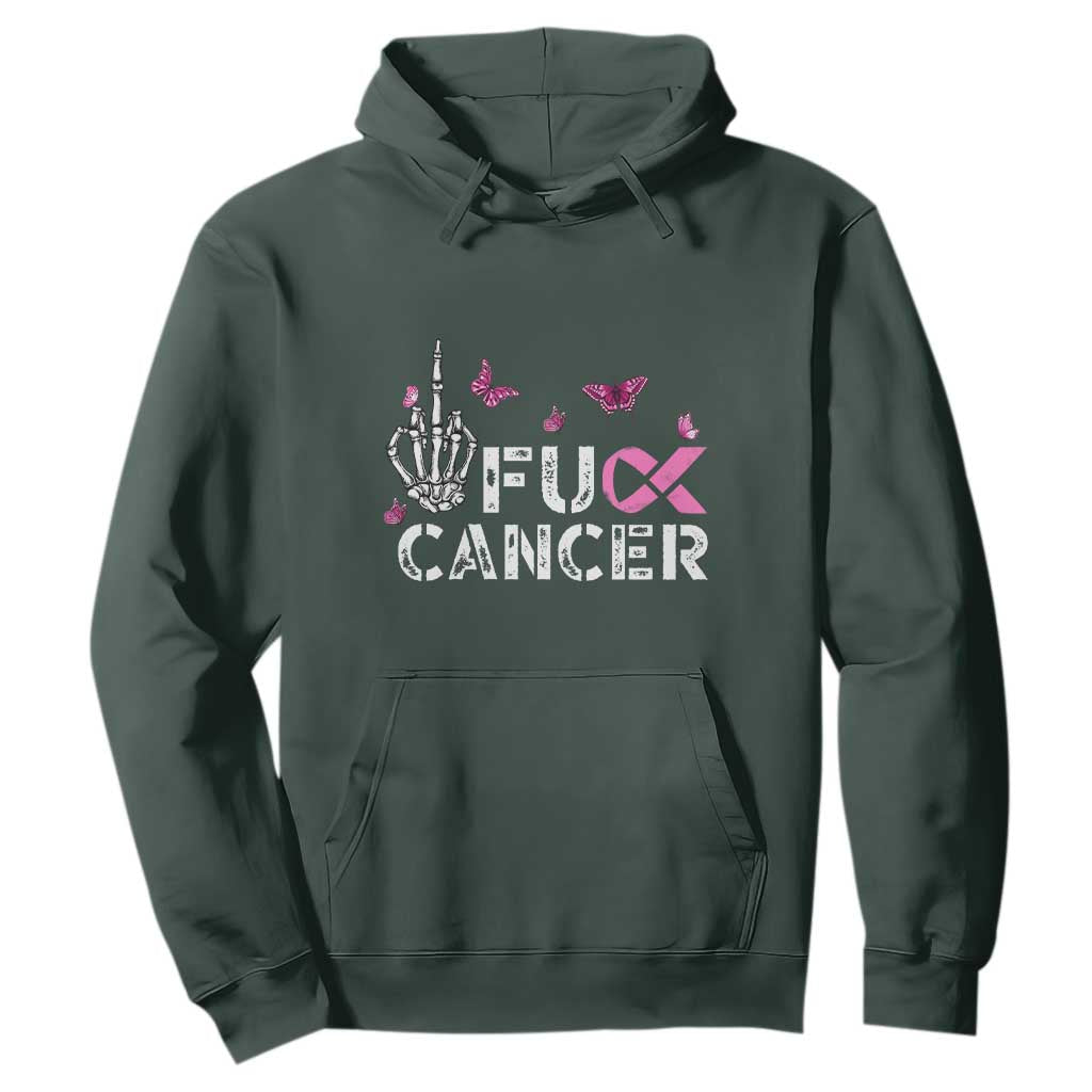 Breast Cancer Support Hoodie Fuck Cancer Pink Ribbon Skeleton Hand Butterfly