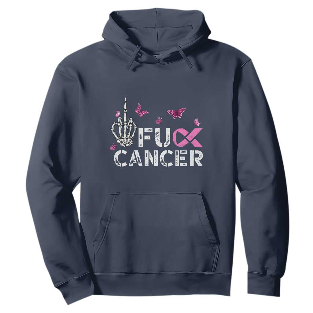 Breast Cancer Support Hoodie Fuck Cancer Pink Ribbon Skeleton Hand Butterfly