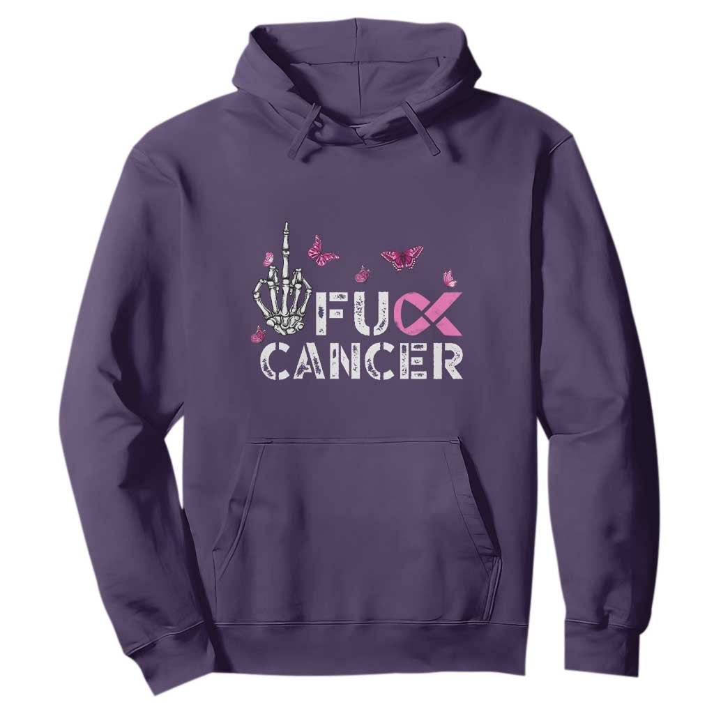 Breast Cancer Support Hoodie Fuck Cancer Pink Ribbon Skeleton Hand Butterfly