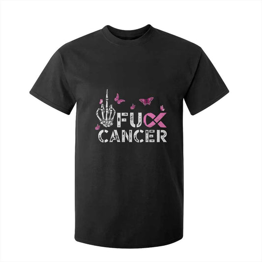 Breast Cancer Support T Shirt For Kid Fuck Cancer Pink Ribbon Skeleton Hand Butterfly