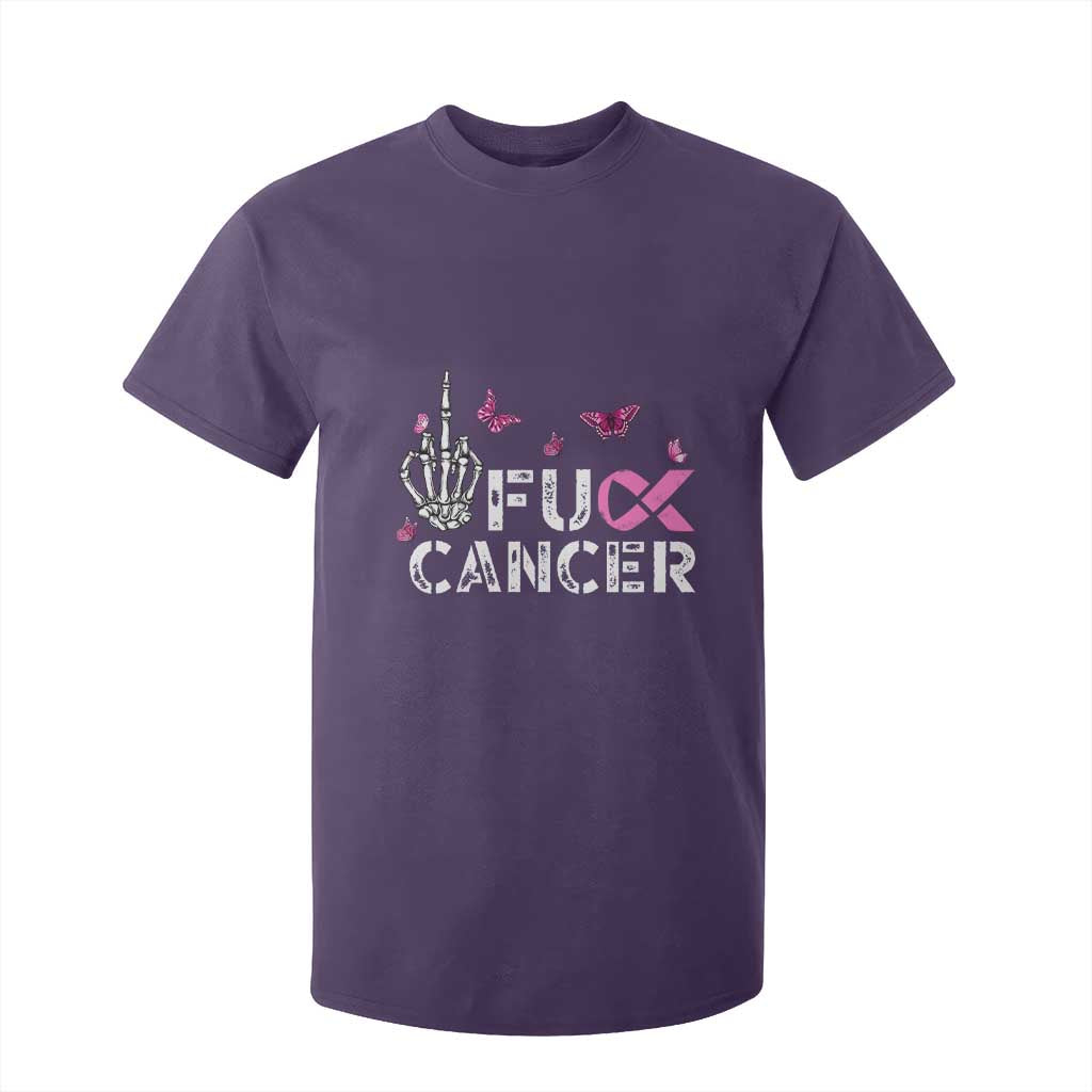 Breast Cancer Support T Shirt For Kid Fuck Cancer Pink Ribbon Skeleton Hand Butterfly