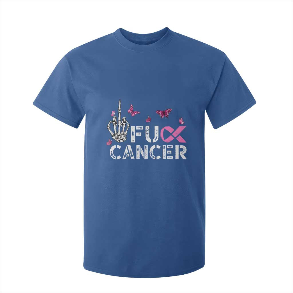 Breast Cancer Support T Shirt For Kid Fuck Cancer Pink Ribbon Skeleton Hand Butterfly