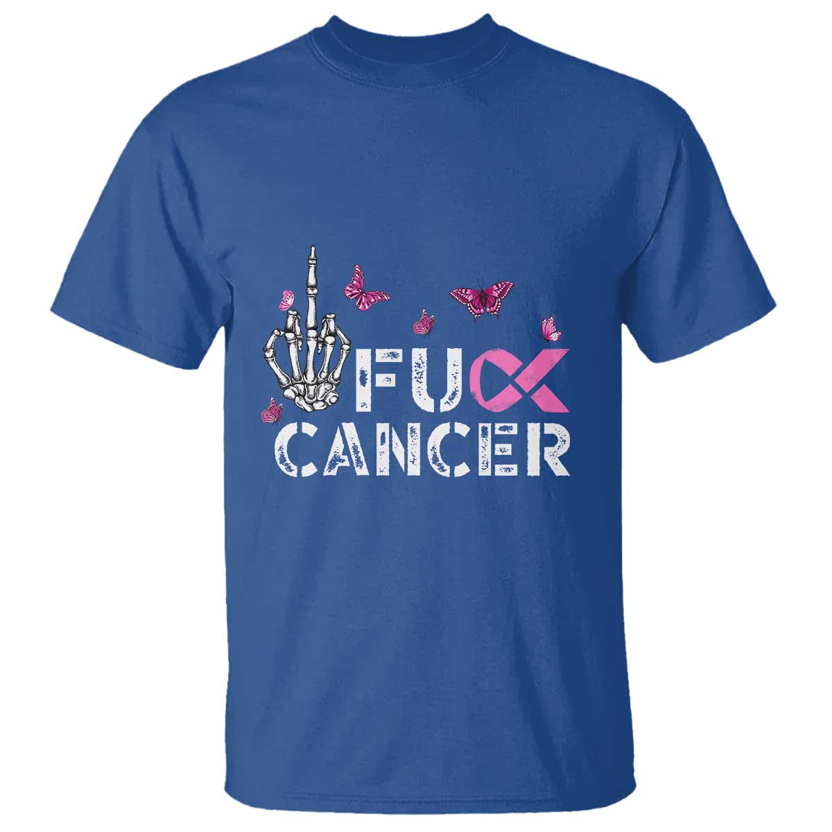 Breast Cancer Support T Shirt Fuck Cancer Pink Ribbon Skeleton Hand Butterfly